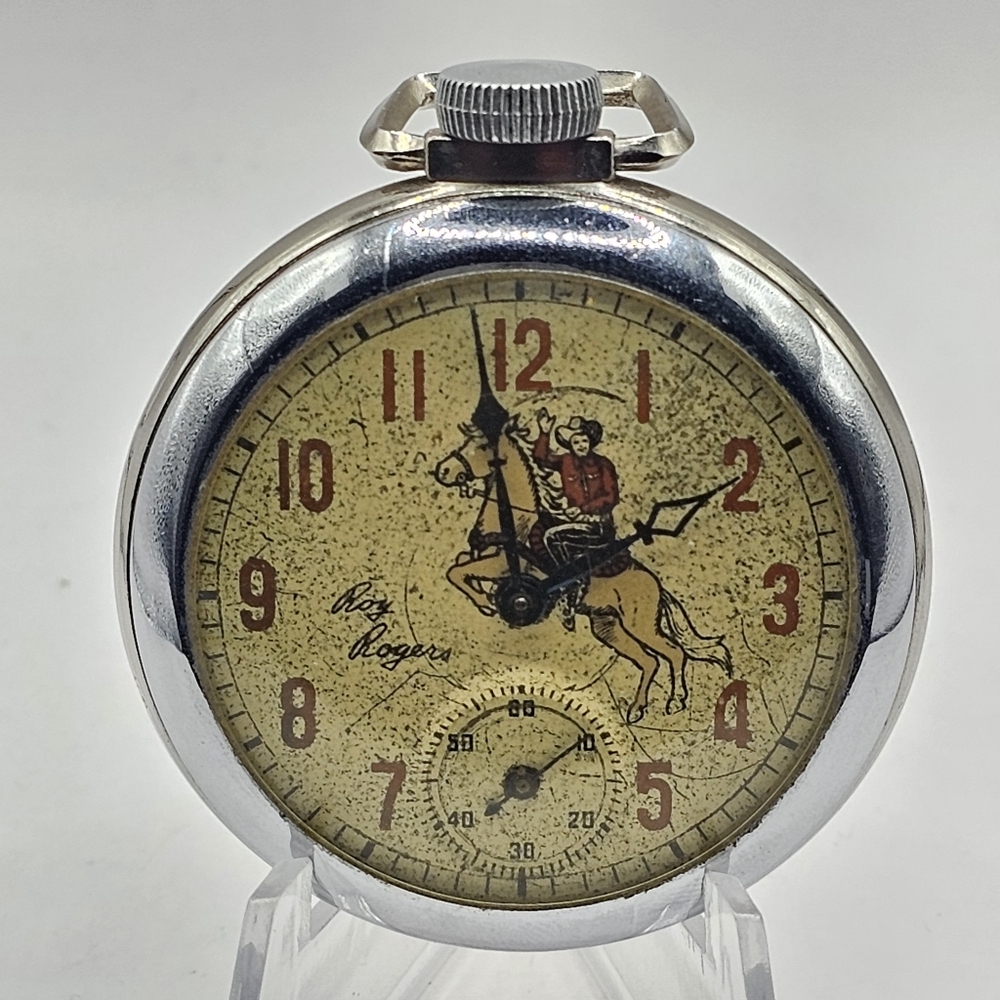 Vintage & Rare 1940's-50's Canadian Ingraham Roy Rogers Pocket Watch Running